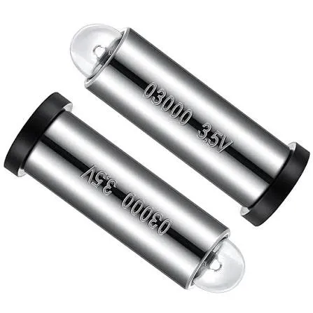 Two silver replacement bulbs marked 03000 3.5V, one with a black base ring