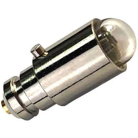 Silver replacement bulb with a clear glass dome and a small side pin, angled view